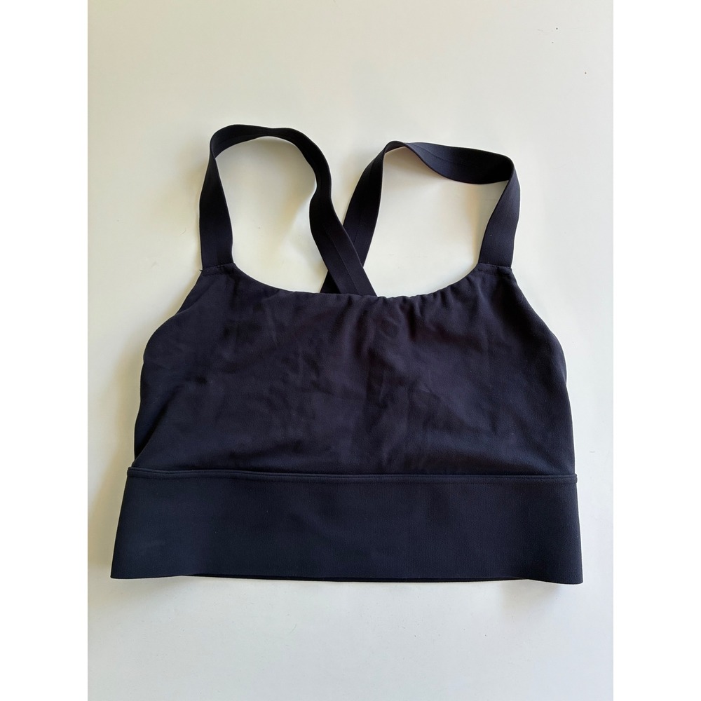 Athleta Womens Small Transcend Sports Bra Navy Blue Crisscross Workout Active